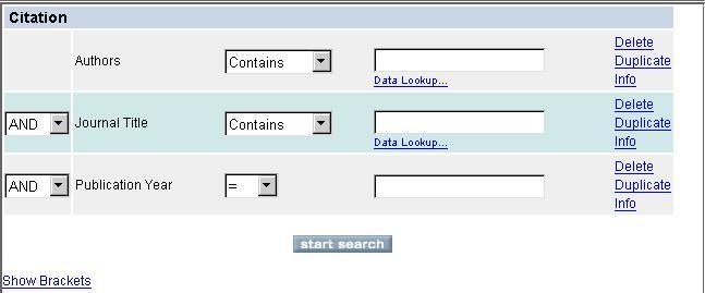 Citation Searching in CrossFire Beilstein 1-5 Select the Search of Interest To retrieve citations, you must search on citation fields such as Authors, Journals,