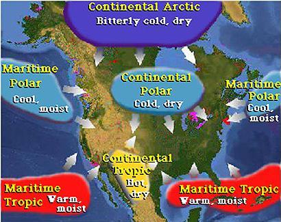 North American Air Masses Several Distinctive Regional Air Masses found Across the Hemisphere Each air