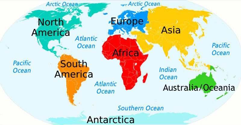 Map of Oceans Name of the 5 Oceans Oceans : Arctic ocean, Atlantic ocean, Indian ocean, Pacific ocean, Southern ocean We have mentioned 5 oceans and not various seas e.g.