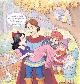 Then, she went to the dwarf's house. The queen knocked on the door. "Red apples! Lovely red apples! Would you like some lovely red apples?" she called. Snow White didn't want to open the door.
