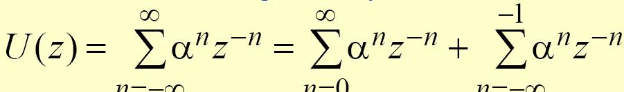 ROC of a Rational z-transform Example The z-transform of a two-sided sequence w[n] can be expressed as u[n] = α n where α can be either real or complex Its z-transform is given by The first term on