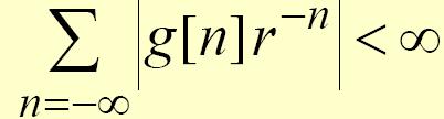 z-transform Like the DTFT, there are conditions on the convergence of the infinite series For a given sequence, the set R of values of z for which its z-transform converges is called the region of
