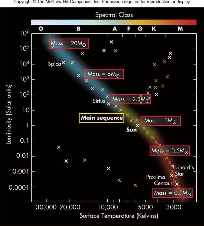 Summary of the HR Diagram Most stars lie on the main sequence Of these, the hottest stars are blue and more luminous, while the coolest stars are red and dim Star s position on sequence determines
