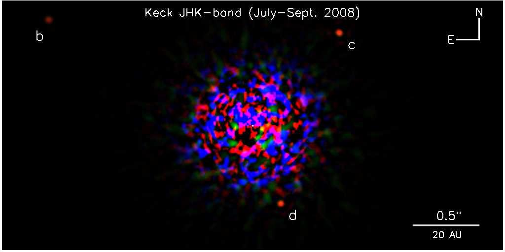 Keck AO image of the HR 8799bcd planetary