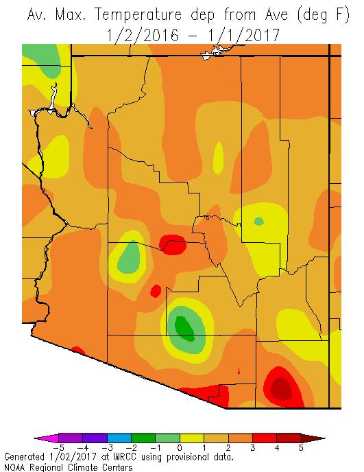 than normal. Western Pima, southern Graham, and eastern Cochise counties were 0 to 2 o F cooler than normal.