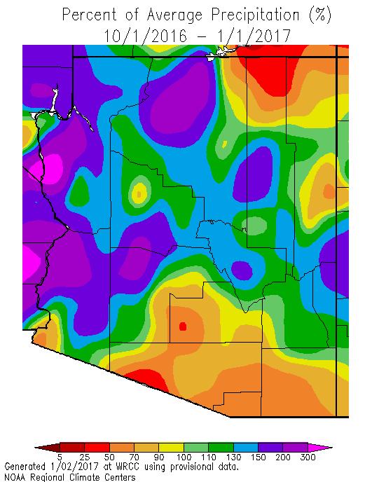 warmer than normal. Southern and northeastern Arizona have received less than 70% of normal precipitation.