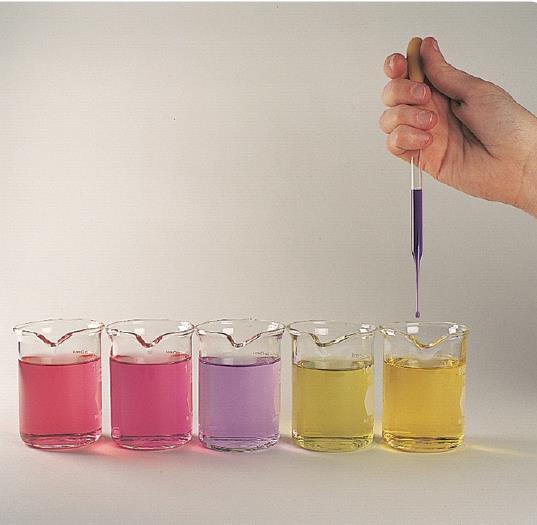 More on Acids-Bases Indicators: these are chemicals used to determine if an acid or base is strong or weak by changing colors.