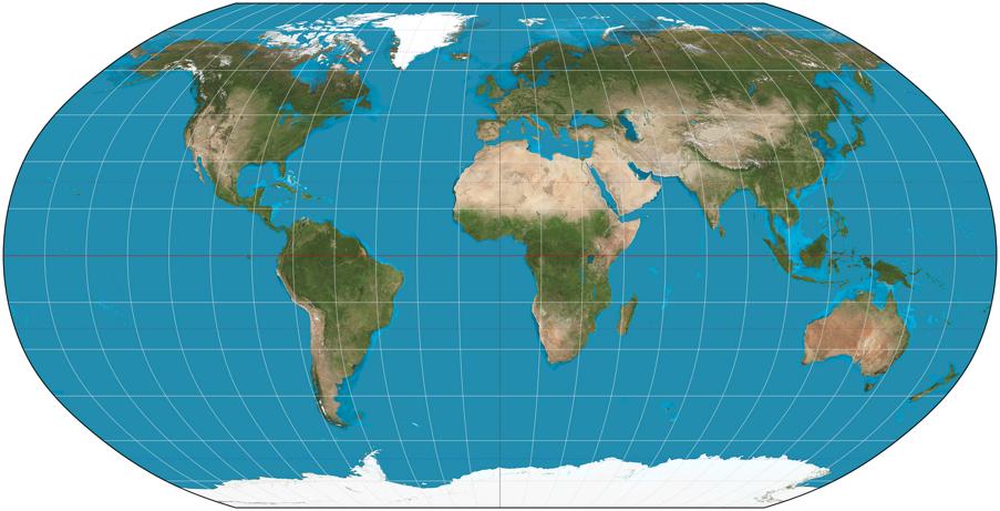 true size, distance, and shape of landmasses.