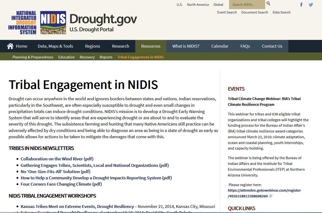 NIDIS Tribal Focus Tribal Engagement Activities: - Missouri Basin - Four Corners -