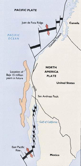 3 Figure 5.4 West Coast Spreading Center & Transform Faults The North American (NA) plate is overriding the older Pacific Plate spreading center.