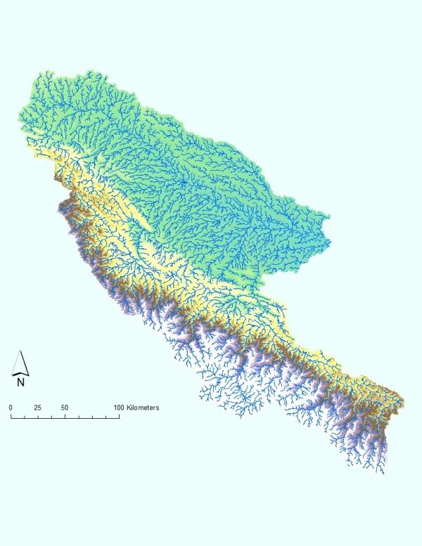 Using the Stream to Feature tool, I converted the raster streams to vector data. The result was a map of the drainage lines in the Inambari and Alto Madre de Dios watersheds (Figure 17).