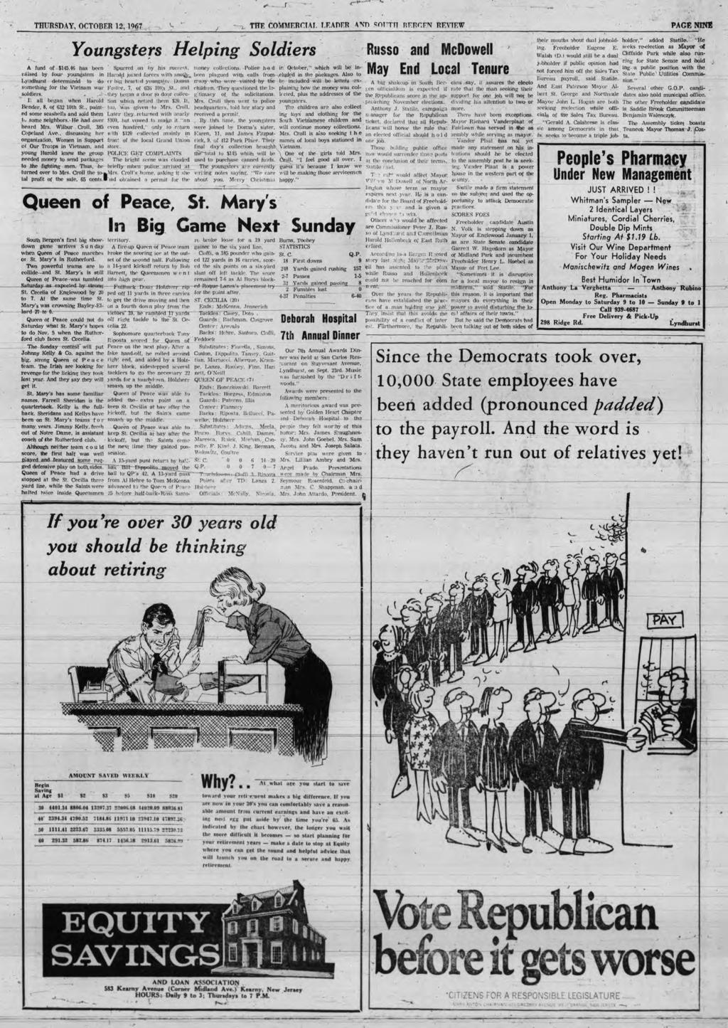 ... r THURSDAY, OCTOBER 12,1967 THE COMMERCIAL LEADER AND SorTTT RERCEN REVIEW PAGE NINE Youngsters Helping Soldiers A fund o f. $145.46 has been Spurred on by his succcs*.