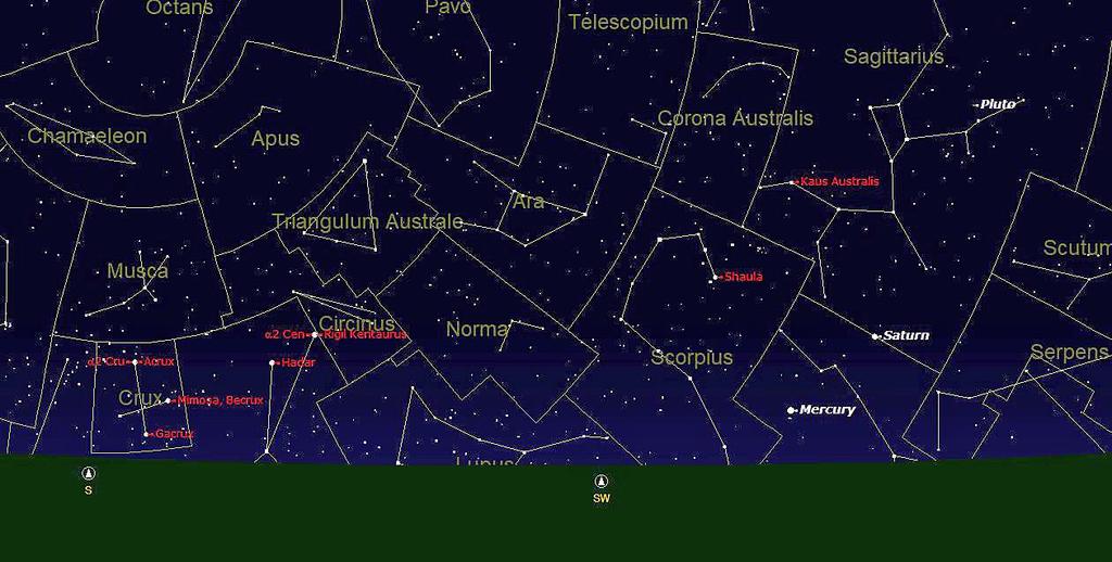 What's Up in the Southern Hemisphere? From the beginning of the month onwards, you will have the pleasure of seeing the planet Mercury together with Saturn low on the southwestern horizon.