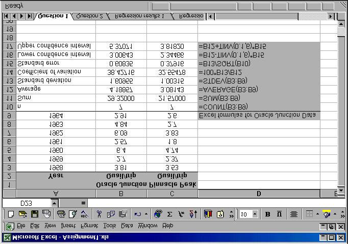 Statistic Mea Stadard error Hutig parties i Oracle Juctio 8.38. The calculatios doe by had were checked usig Ecel. Formulas used to calculate Oracle Juctio statistics are show i colum D.