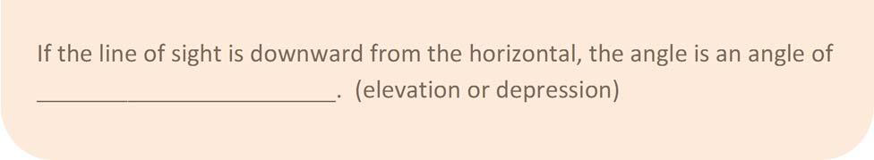 (elevation or depression) If the line of sight is downward from the horizontal, the angle is an angle