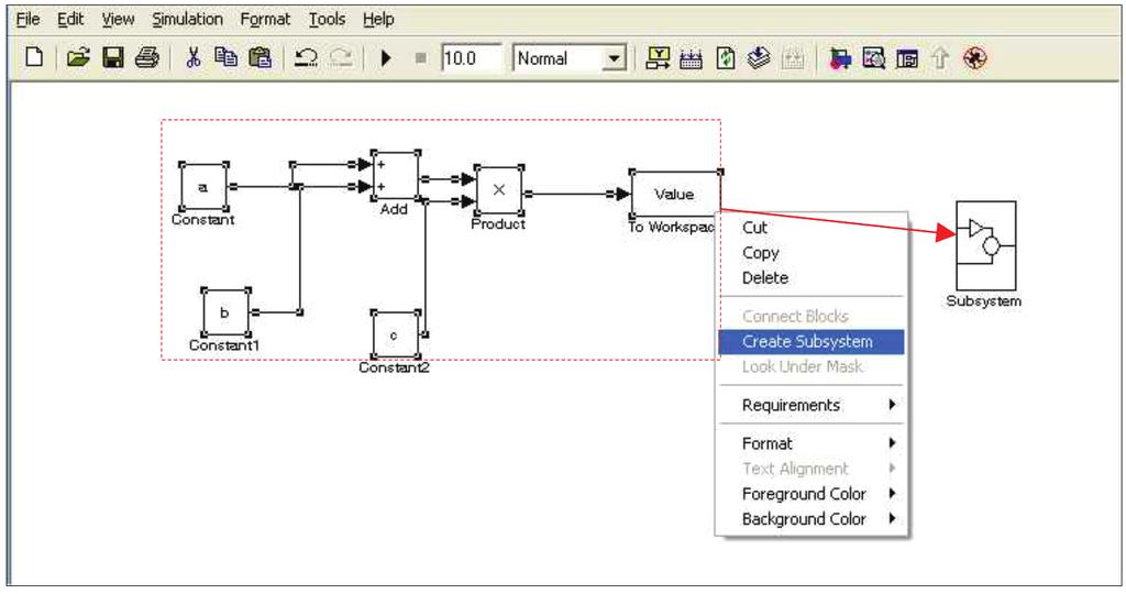 274 Engineering Education and Research Using MATLAB The path to enter this feature is to click the right button of the mouse on the Subsystem block and select the option "edit mask".