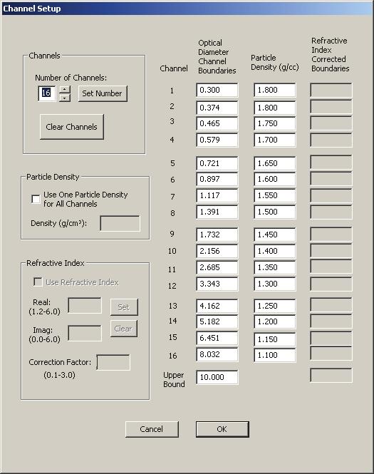 Figure 3. Channel Setup Screen with different densities 5.