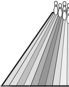 Scenario 5: In bowling, a heavy ball (7.5 kg) travels down a horizontal lane toward 10 pins (1.5 kg each) arranged in a triangle.