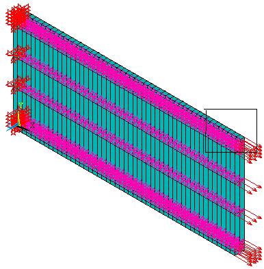 In order to simulate delamination, two sub laminates (above and below the delamination interface) have been modeled and duplicate nodes at the interface have been constrained by multipoint constraint