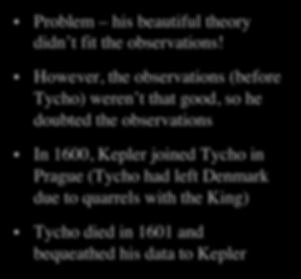 Tycho and Kepler together Problem his beautiful theory didn t fit the