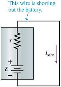 shows an ideal wire shorting out a battery.