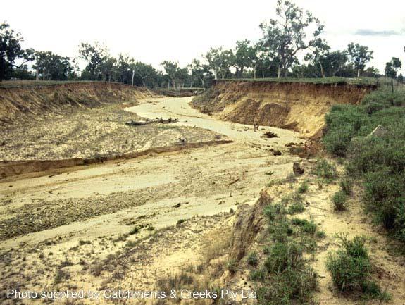 Examples of such human activities include: accelerated channel erosion resulting from deforestation or urbanisation; exposure of the weak subsoil during the construction of a watercourse crossing;