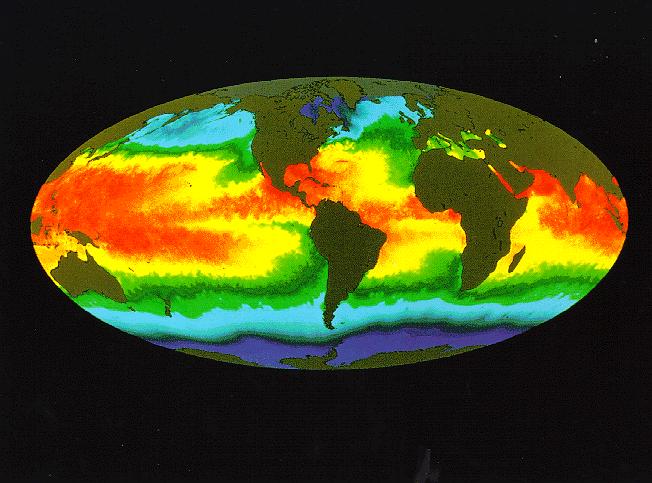 Spectral Enhancement on Surface Temperature Data This illustration of Earth's sea surface temperature is part of NASA Goddard Space Flight Center's program of Earth