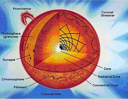 Sun Structure A cross section of the Sun reveals its various layers. The Core is the hottest part of the internal sun and is the location of nuclear fusion.