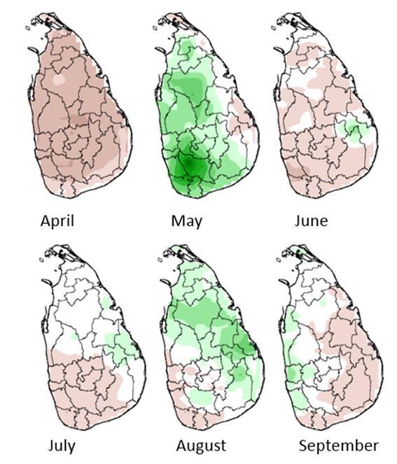 Monthly Rainfall by District Anomalies departures from the average for each month and district are shown in Figure 5. The average rainfall has been calculated for the base period 2001-2017.