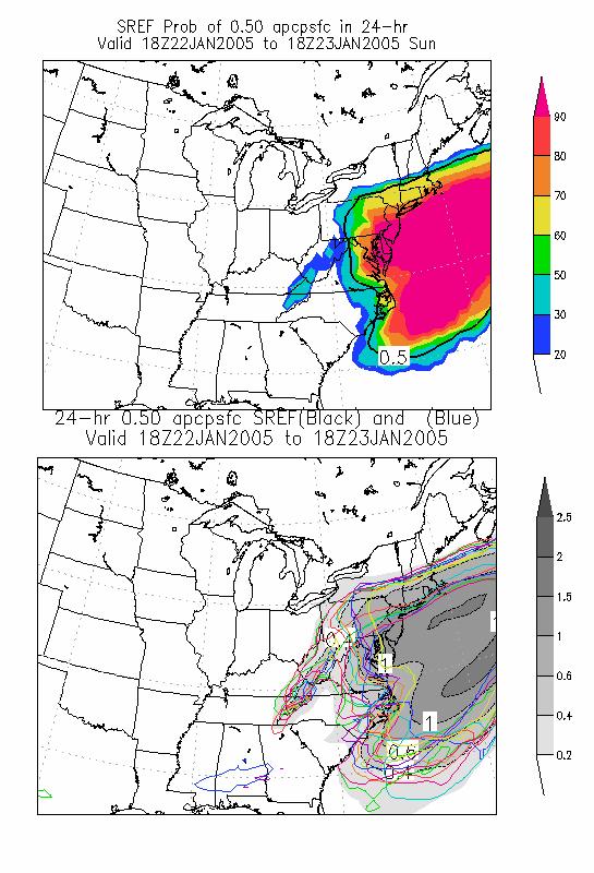 50 inch contour and the consensus QPF. Chicago, Detroit, Philadelphia, New York, and Boston. Snow fall totals in excess of 12 inches were common in the Mid West and along the East Coast.