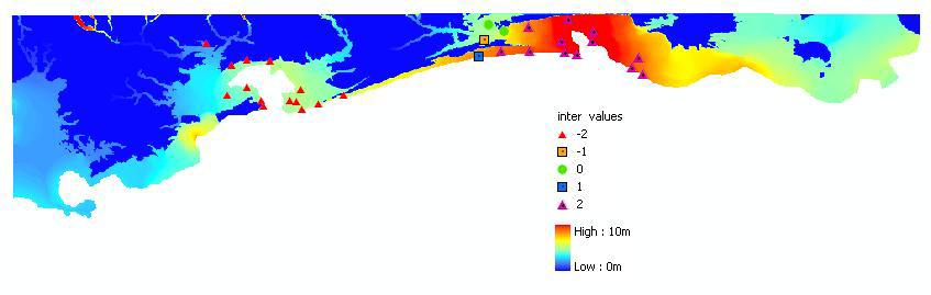 Coastal Processes 103 -ve: Under predicted +ve: Over predicted (a) 12 HWM CaMEL Overland Water Elevation (m) 10 8 6 4 2 0 0 5 10 15 20 25 30 35 HWM Location (b) Figure 5: CaMEL Overland model Katrina