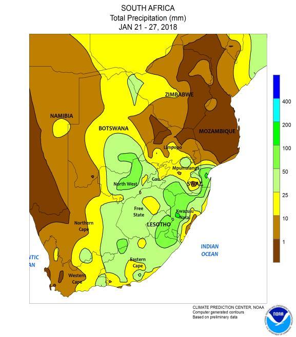 mostly dry mode. Crop conditions will remain favorable in much of eastern South Africa during the next two weeks.