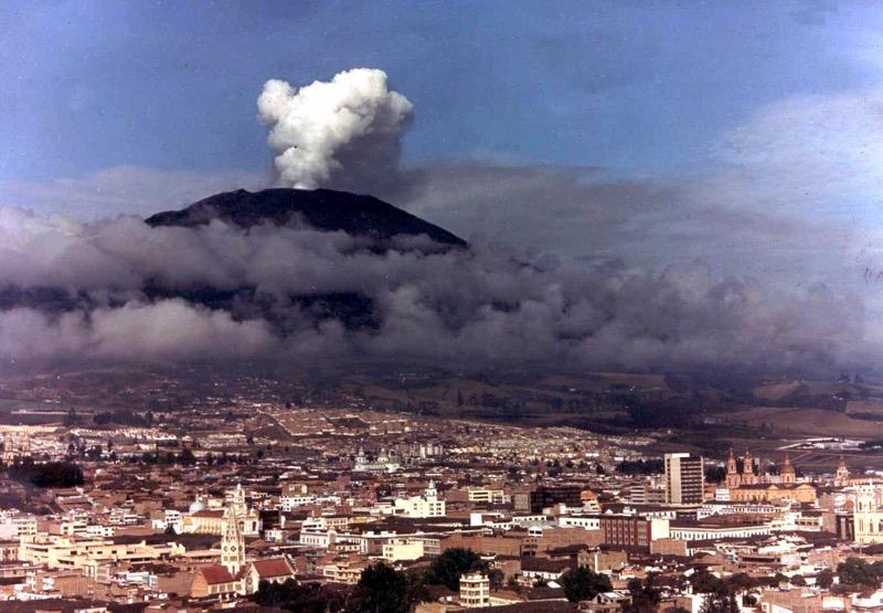 Galeras Volcano, with the city of