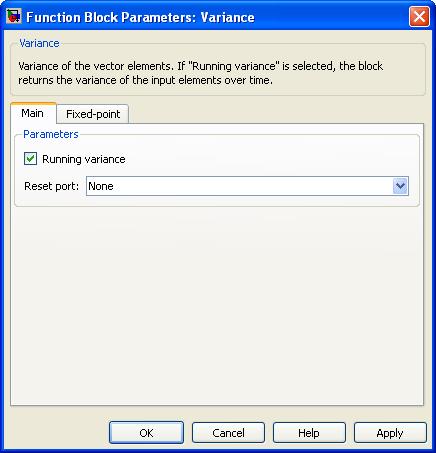 The parameter of the Variance block can be set for running variance or an average over