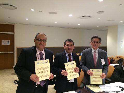 Rolando Ocampo, President of UN-GGIM: Americas, Rodrigo Barriga, General Secretary of the PAIGH; and Santiago Borrero, Coordinatorof GeoSUR (Photograph: PAIGH) As a second phase, it is intended to