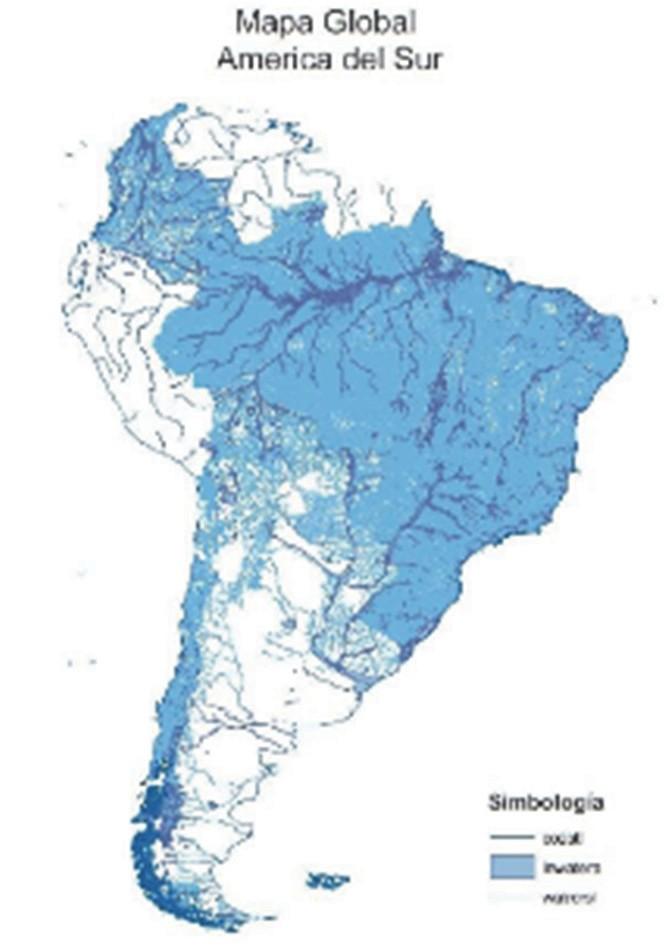 GlobalMap of South America: hydrography; coast line, drainage network and bodies of fresh water (Source: Edwin Hunt, Chile, 2012) Subsequently, in the year 2009 the PAIGH began with the cooperation