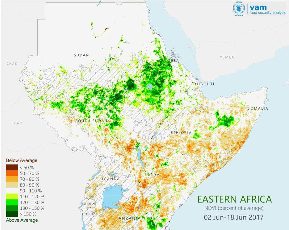 The Long Rains season (March-May) performed poorly across East Africa, with severe drought conditions affecting Somalia, SE Ethiopia and parts of Kenya for the third consecutive time.