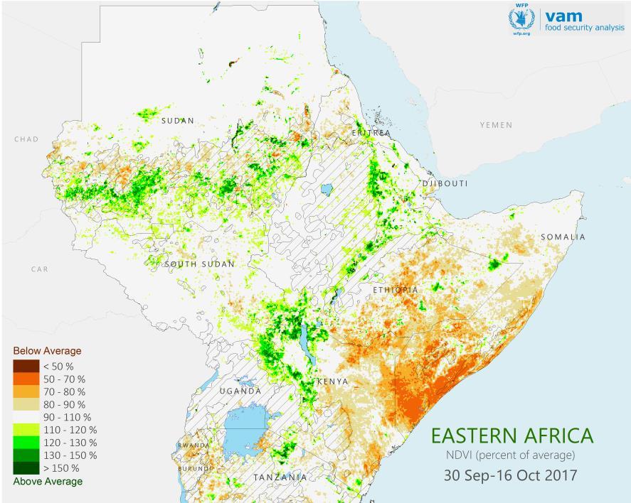 Horn of Africa: Short Rains 2017 After an extended drought, Somalia is facing yet another poor growing season October 2017 rainfall as a percent of average.