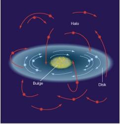 The Central Bulge and Halo Halo stars have orbits with largely random orientations and eccentricities.