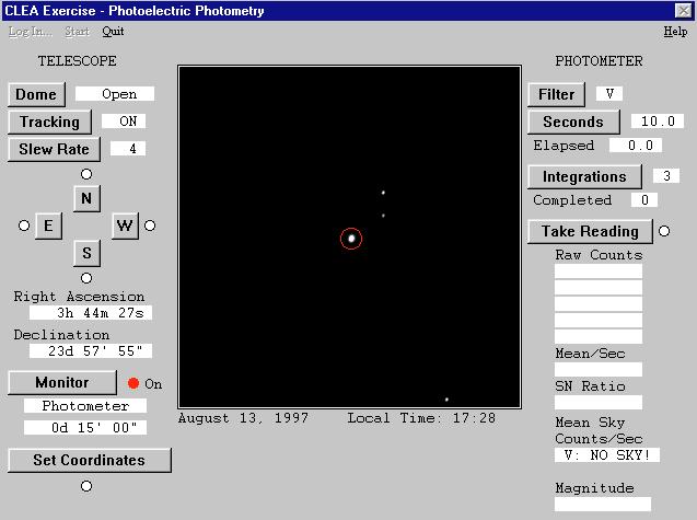 Version 1.0 MONITOR SET COORDINATES Click to select the FINDER mode or the INSTRUMENT mode. Select FINDER to see a wide angle view of the stars.