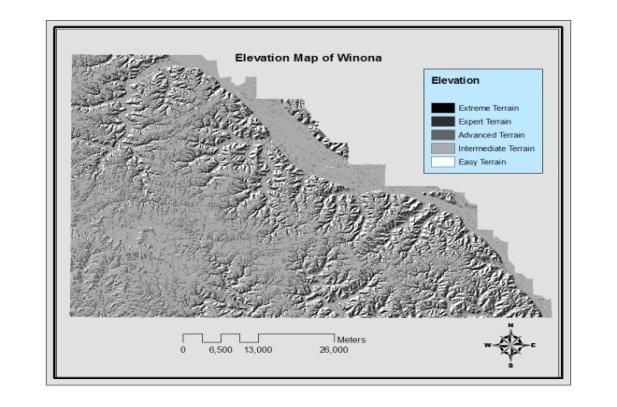 county. It was also used to determine suitable areas for corridor (route) development. Figure 5. Classified hillshade (DEM) map of the study area.