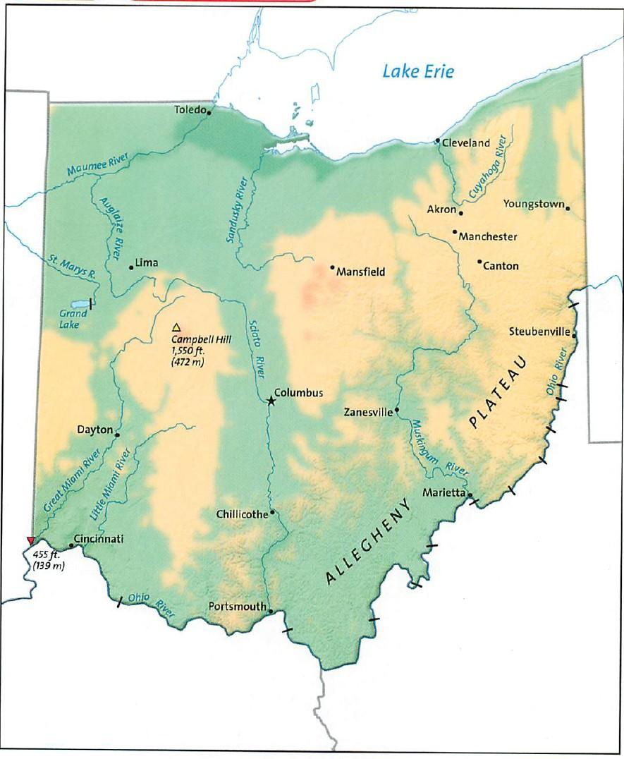 Ohio Placard 1 Physical Features and Elevation Map of Ohio 42 o N 84 o W 83 o