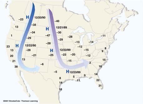 Source region is northern Canada and Alaska What types of weather are