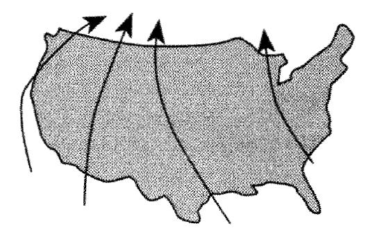 20. Which map shows normal paths followed by low-pressure storm centers as they pass across the United States? 21.