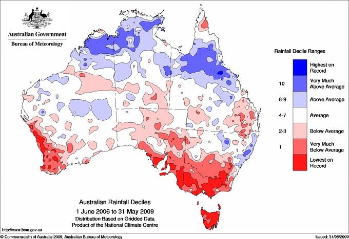 σ σ σ The continuing decline in SEA rainfall update to 2009 Page 2 of 8 C: Figure 1: Total rainfall deciles across the Australian continent for October 1996 to May 2006 (A), updated to May 2009 (B)