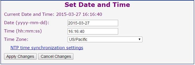 Date and Time Date and Time page allows the user to change the MicroServer date and time. The data should be in yyyy-mm-dd format. The time should be in hh:mm:ss format.