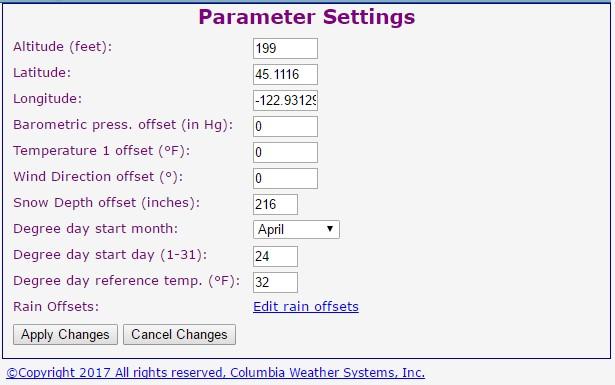 60 Weather MicroServer Units The Units page allows the user to select the desired units for the weather parameters in the Enhanced XML output as well as the Realtime Display and the Latest