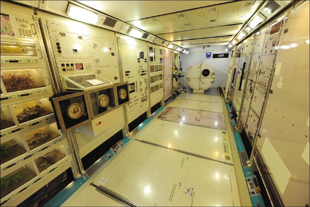 View into the model of the Japanese research module of the ISS.