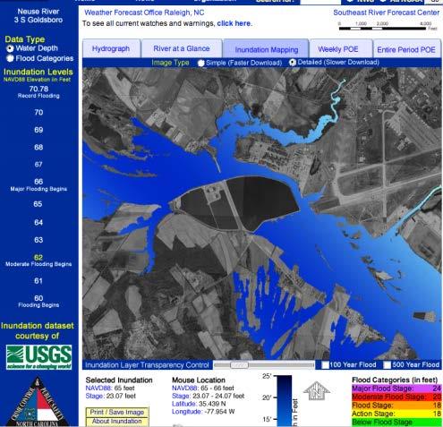 Flood Inundation Utilizes high resolution Digital Elevation Maps (DEM) Utilizes hydraulics modeling at