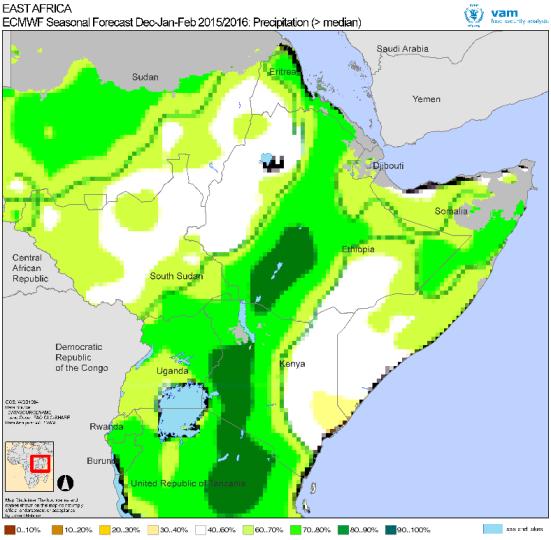 East Africa: A complex pattern of impacts El Niño 2015 Current Status: Region B and Transition Areas Outlook Large scale floods do not materialize ECMWF forecast for December 2015-February 2016